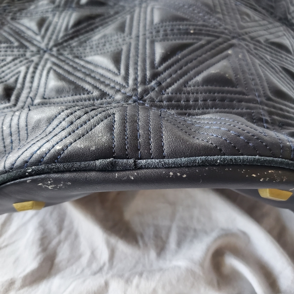 Rachel Roy & Jessica Stam Navy Leather Bucket Bag with Bronze-Gold - Picture 8 of 11